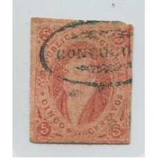 ARGENTINA 1867 GJ 28d + 28o RIVADAVIA ESTAMPILLA DE 6ta TIRADA PLANCHA RAYADA CON VARIEDAD ANGULO INFERIOR DERECHO INCOMPLETO OBLITERADO A PLUMA, RARISIMO U$ 300 ++